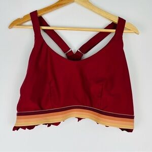 The Upside Maroon Bikini Top Sports Bra With Ombré Band And Ruffles